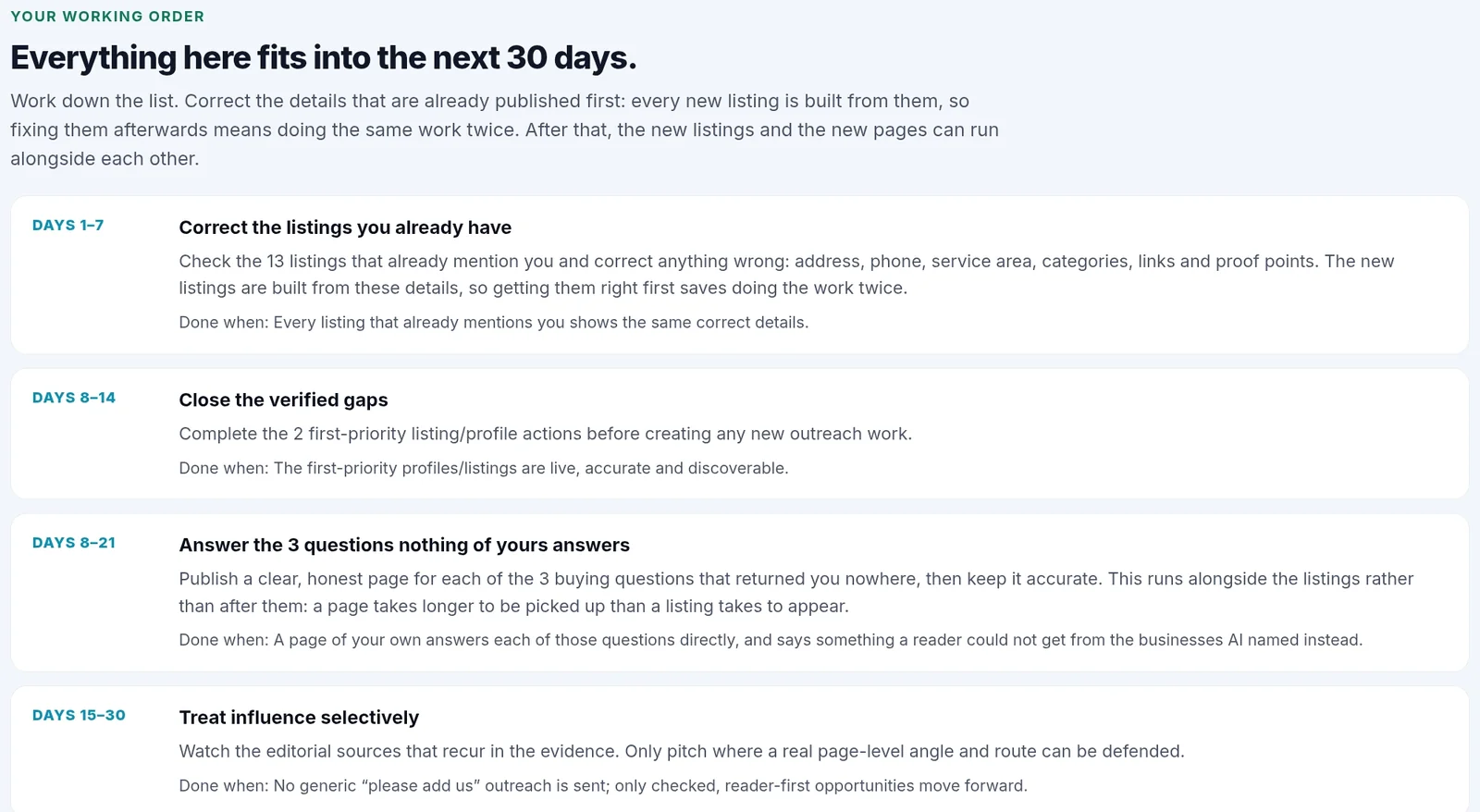 Real Playbook 30-day job list